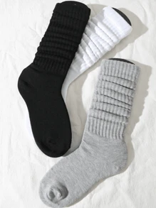 4 Pares de Meias Japonesas de Pilha Folgada, Meias Cano Médio de Cor Sólida - Multicolorido - Visão 5