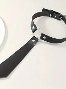 1PC Black Pu Leather Collar Imitation Tie Design Elegant Fashion Accessories Festival Clothing Matching Accessories