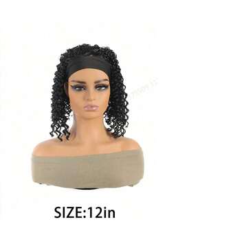 12" Curly Wig With Headband, Natural Synthetic Hair Wigs For Women, Voluminous African Curls, Suitable For Cosplay