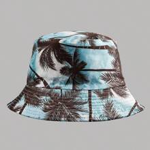 1 Stück beidseitig bedruckter Fischerhut mit Palmen - 100% Polyester, Urlaubsstil, gewebtes Design - ideal für Strandpartys, den Lässig Alltag und Outdoor-Aktivitäten