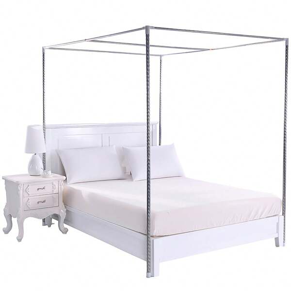 Canopy Bed Frame Stainless Steel Bed Mosquito Netting Canopy Frame Four Corner Bed Brackets Fit For Metal Bed Wood Bed Bedroom Decor