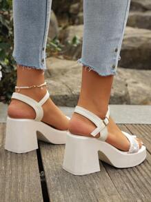 Nuovi sandali con tacco alto alla moda, leggeri, con decorazioni di strass, per la primavera/estate 2025, disponibili in taglie comode - Beige - Visualizzare 4