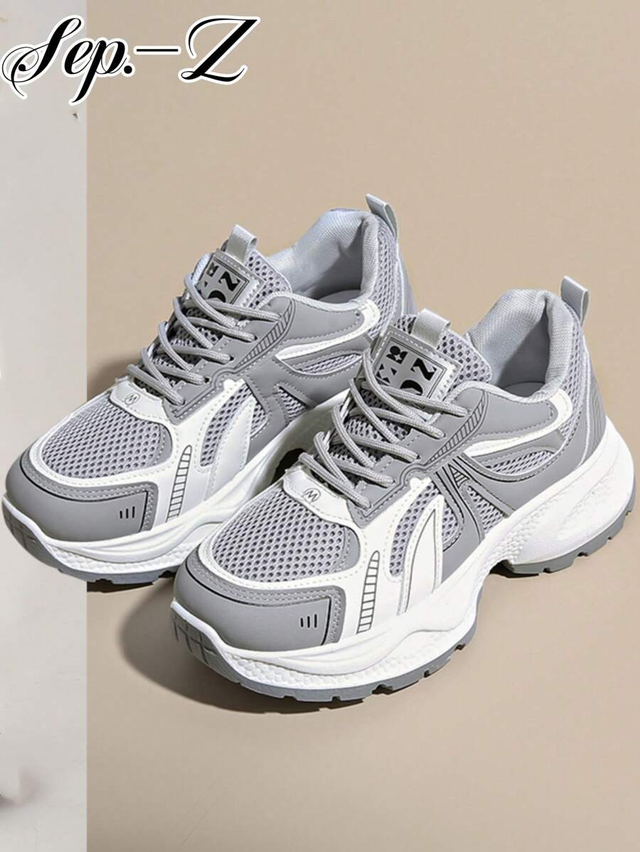 Damen Sneaker mit dicker Sohle, atmungsaktives Mesh, Vintage-Lässig-Stil, neue Frühjahr Sommer Herbst 2025 Schnürung, minimalistisch, modisch, bequem, Outdoor Campus Stil, studentisch, Alltagscasual, Chunky Sneaker