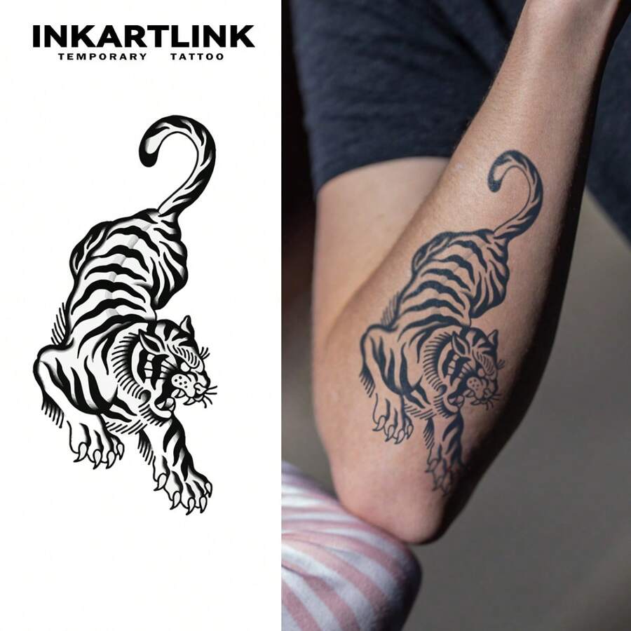 INKARTLINK 1pc 6*14cm Herbal Fruit Juice Tiger Design Temporary Tattoo, Magic Tattoo, Semi-Permanent Tattoo, Realistic Fake Tattoo, Lasting 1-2 Weeks
