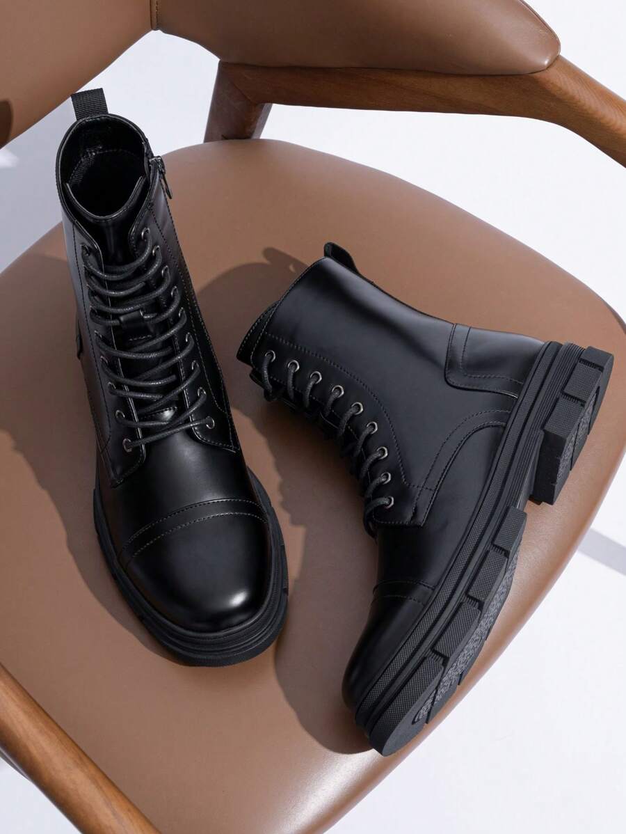 VOSTEY SHOESMORE Men's Fashion Black Boots High Top Motorcycle Boots Waterproof Boots For Men - AMY8148A-黑色 - 查看 1
