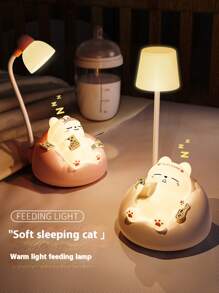 1 pièce Nouvelle lampe d'apprentissage Veilleuse de nuit chat mignon endormi USB rechargeable Lampe de nuit pour chambre à coucher Salon Bureau Petit éclairage Lampe de chevet Forme de chat endormi Cadeaux créatifs et originaux pour amis et famille Beaux cadeaux convenant pour Thanksgiving, Pâques et d'autres cadeaux de vacances