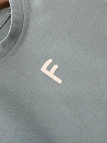 Infant/Toddler Letter Print Contrast Color Round Neck Short Sleeve Shorts Set, Summer - Green - View 3