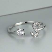 1pc Elegant 26 Letter Adjustable Open Ring, Suitable For Women, Memorial Ring, Basic Ring, Gift For Mother's Day And Christmas