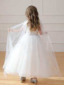 白色长裙花童礼服带面纱，派对正式仪式生日婚礼场合 - 白色 - 查看 6