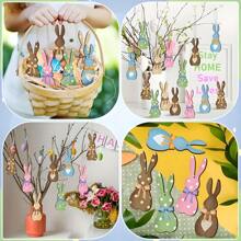 12pcs/Set Easter Decorations, 2D Wooden Multicolor Rabbit Shape, Holiday Decor, Home Decor, Tree Decor, Party Decor