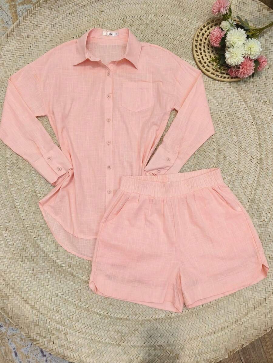 2pcs Shirt And Shorts Set - Baby Pink - View 1
