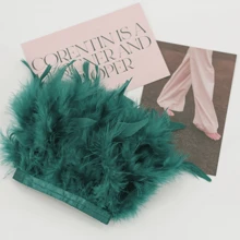 1 Yarda/1 Pieza Recorte de tela con plumas de pavo esponjosas de estilo clásico, accesorios de manualidades hechos a mano y coloridos, adecuado para Halloween, fiestas, bodas, disfraces, bolsos, tocados, decoración de mangas
