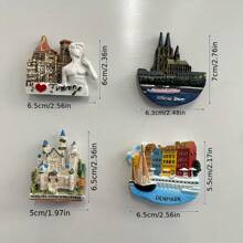 1 szt. Ręcznie robione magnesy na lodówkę z żywicy 3D, Frankfurt Brema Praga Plac Niagara Wodospady Łabędź Kamień Zamek Monachium Dania Katedra Notre-Dame, Idealny prezent na podróż, Idealny wystrój pokoju Prezenty Urodziny Ukończenie szkoły