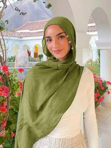 1pc Solid Color Soft Abaya Accessory, Breathable Lightweight Modal Headscarf With Accessory, Suitable For Pairing With Dresses - Solid Color - View 8