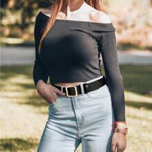 1pc Plus Size Women's PU Belt Jeans Dress Fashionable Women's Black Belt With Square Buckle