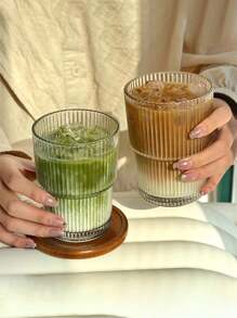 Ins Style Simple Vertical Stripe Transparent Glass Cup For Coffee, Juice Or Milk School Supplies Back To School - Transparent - View 3