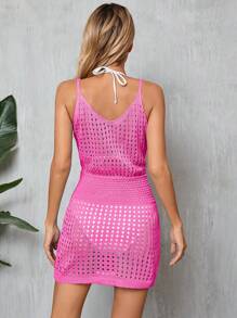 Summer Crochet Hollow Out Knit Beach Bathing Suit Swim Cover Ups Cruise Outfits Vacation Dresses For Women 2025 - 玫紅色 - 查看 7