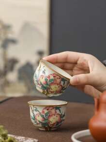 1 件可爱汝窑兔子桃子陶瓷茶杯，防滑隔热设计，手工制作，高端精致茶杯，适合家庭、办公室、招待，是送给朋友和长辈的奢华礼物，适合返校 - 兔桃 - 查看 3