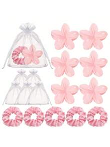 3pcs/15pcs/Set Bridal Shower Gifts, Bridesmaid Hairband Proposal Gifts, Including Flower Claw Clips, Satin Hairbands, Organza Bags, Suitable For Weddings, Proposals, Birthdays, Bachelorette Parties, And Anniversary Gifts