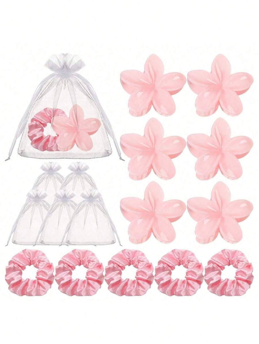 3pcs/15pcs/Set Bridal Shower Gifts, Bridesmaid Hairband Proposal Gifts, Including Flower Claw Clips, Satin Hairbands, Organza Bags, Suitable For Weddings, Proposals, Birthdays, Bachelorette Parties, And Anniversary Gifts