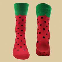 1 双男女通用均码西瓜卡通图案中筒袜，户外休闲袜 - 彩色 - 查看 3