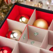Christmas Ornament Storage Box, Holiday Décor Storage With Dividers For 128 Holiday Ornaments 3", Holiday Storage Bins With Zipper Closure Lid, Dual Side Handles And Pockets, Red 1 Pack