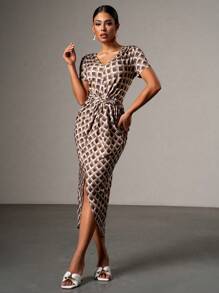 Persoshow Women's Grid Print Short Sleeve Dress,Women's Summer Dresses, Vacation Outfits , Wedding Guest Dresses, Suitable For Weddings, Graduation Season, Party Cocktail Dress - Multicolor - View 4