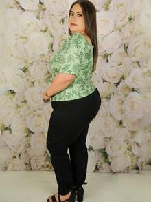 Blusa con escote de corazón y estampado tropical talla grande - Verde - Ver 2