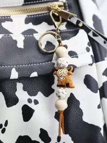 1PC Brown Western Vintage Animal Yak Silicone Beaded Keychain For Cowboy Cowgirl Gift Bag Purse Backpack Pendant Keyring