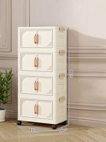 Armario de almacenamiento plegable de 1/2/3/4/5 niveles, caja de almacenamiento de plástico con ruedas y puertas, organizador doméstico apilable de gran capacidad para dormitorio, sala de estar, cocina, de fácil montaje y diseño ahorra espacio - Multicolor - Ver 10