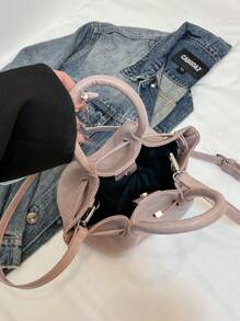 2025 新款复古时尚褶皱手提包，简约通勤斜挎单肩包 - 粉色 - 查看 5