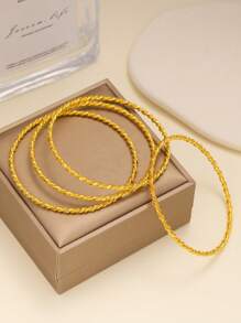 4pcs/Set 18k Gold Plated Braided Wire Bangle Bracelets, Fashionable For Women, Suitable For Party, Gathering, Gift, Daily Wear