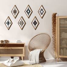 6 件木制西南墙面艺术装饰，农舍乡村壁挂牌匾，波西米亚风格现代几何复古家居装饰，带挂钩，适用于卧室/客厅/浴室 - 白色 - 查看 5
