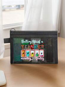 Borsa cosmetica in rete con motivo a cavo di dati, design a motivo di caricatore, borsa portatile da viaggio con cuscinetto d'aria rosso per immagazzinaggio, borsa trucchi, borsa per prodotti per la cura della pelle, elementi essenziali da viaggio, articoli per il dormitorio, regali per la sposa, regali per la mamma, regali di compleanno, regali per amici e insegnanti, immagazzinaggio in bagno, immagazzinaggio gioielli, borsa per oli per le labbra e cosmetici.