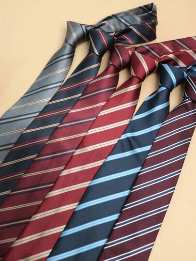 1 件休闲条纹涤纶领带，适合办公室、街头、所有季节男士领带