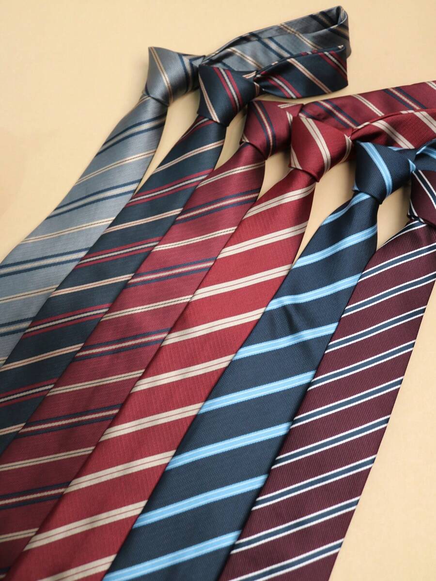 1 件休闲条纹涤纶领带，适合办公室、街头、所有季节男士领带 - 彩色 - 查看 1