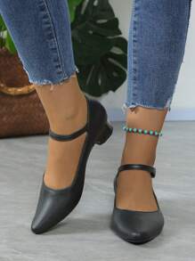 Damen Einfarbige High Heels, modische spitze Zehen Abend High Heels, modische Schnallen Riemen High Heels, modische Knöchelriemen High Heels - Schwarz - Übersicht 5