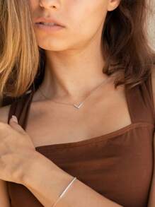 TONSI 1件装 时尚优雅简约18K镀金不锈钢V形锁骨链项链，镶嵌水钻，女士款 - 項鍊 - 查看 3