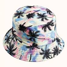1 Stück beidseitig bedruckter Fischerhut mit Palmen - 100% Polyester, Urlaubsstil, gewebtes Design - ideal für Strandpartys, den Lässig Alltag und Outdoor-Aktivitäten