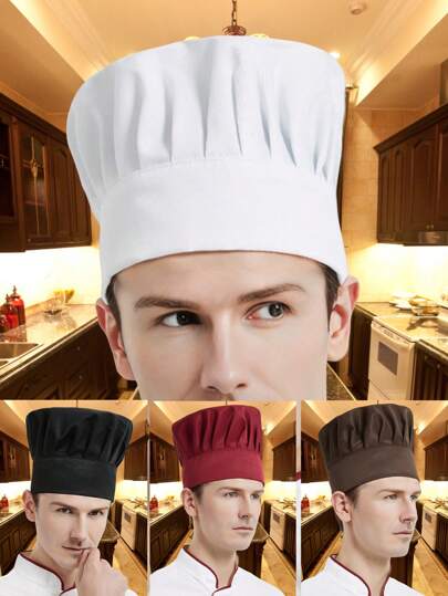 1PC Unisex Polyester Adjustable Machine Washable Elastic Strap Cook Chef Cooking Hat Restaurant Waiter Uniform For Daily Use