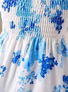 Young Girl' Sweet Outdoor Casual Holiday Flower & Butterfly Pattern Ruffle Puff Sleeve Princess Dress, Spring/Summer