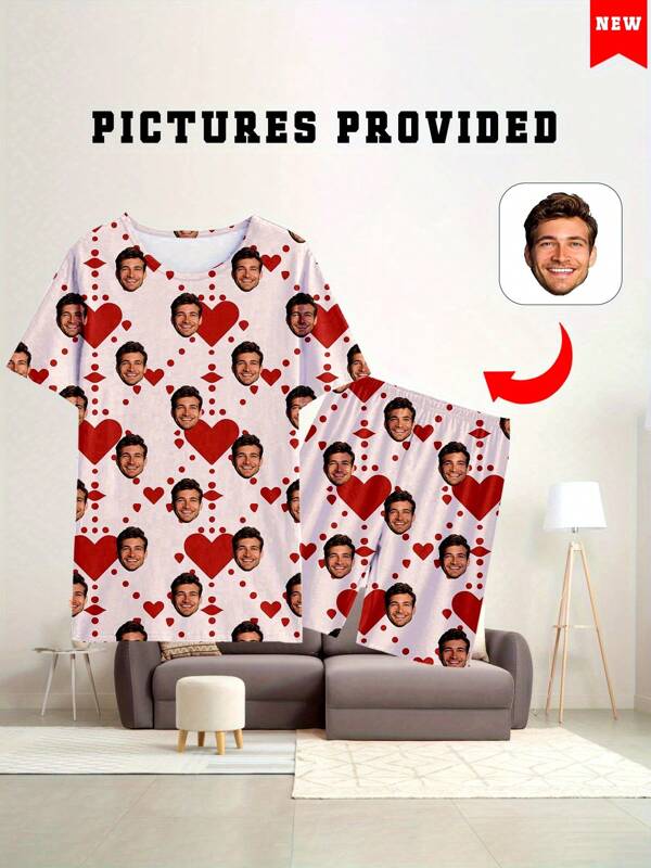 Spring New Men's Custom Pajamas Set, Casual Comfortable Short Sleeve Top & Shorts, 2 Pieces Sleepwear
