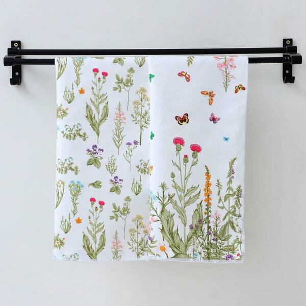 2 pièces Serviettes de cuisine à fleurs de printemps, Torchons, Essuie-mains, Serviettes décoratives pour les fêtes, Chiffons de séchage doux et absorbants, Décoration de cuisine, Décoration de table de salle à manger, Fournitures de cuisine, Décoration d'intérieur