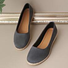 Women's Wedge Platform Shallow Slip-On Shoes, New Autumn Rope Woven Thick Bottom - Grey - View 8