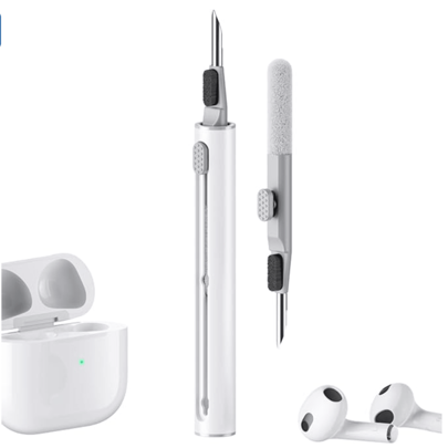 Kit de limpieza compatible con Airpods Pro Pro2 1 2 3 4 - Bolígrafo de limpieza multifuncional con cepillo suave y esponja de felpa para la limpieza de auriculares Bluetooth y sus estuches, color blanco