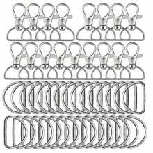 24/50pcs Swivel Clasp Hooks And D-Rings Set, Crafts For Making Keychains, Wallets, Lanyards, Handbags, Backpacks, Dog Collars DIY Accessories - D-shaped Lobster Clasp + D-shaped Ring - View 7