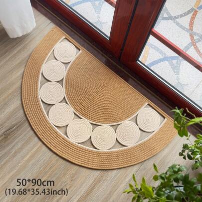 1件手工编织亚麻半圆形地毯，半圆形门垫，防滑浴室垫，浴垫，玄关地毯，房间装饰，吸水性强，快干，舒适，可机洗，适用于客厅、玄关、浴室、卧室，秋季家居装饰，尺寸：31.49英寸/35.43英寸/47.24英寸 - 圣诞礼物