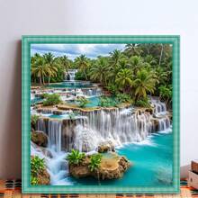 Majestic Waterfall 5D DIY Diamond Painting Kit - Unframed Canvas Oil Painting Art Pieces With Round Diamonds, Suitable For Beginners & Craft Lovers, Vibrant Home Decor Gift