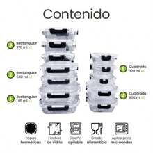 Recipientes tipo Tupper Herméticos De Vidrio, Almacenamiento para Cocina 12 Pz Color Transparente - Blanco - Ver 2