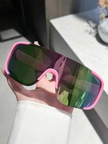 1 Pair Wrap Around Frame Tinted Sunglasses, Pink Color, UV Protection, Suitable For Beach, Travel, Vacation, Driving, Sports, Fishing, Outfits, Party, Festivals, Streetwear, Outdoor Activities For Summer Beach Vacation,Outdoor,Travel